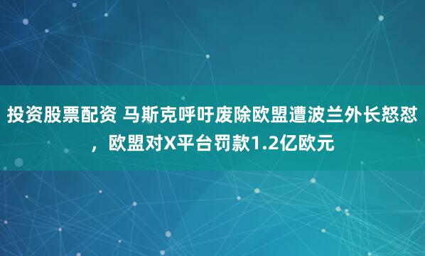 投资股票配资 马斯克呼吁废除欧盟遭波兰外长怒怼，欧盟对X平台罚款1.2亿欧元